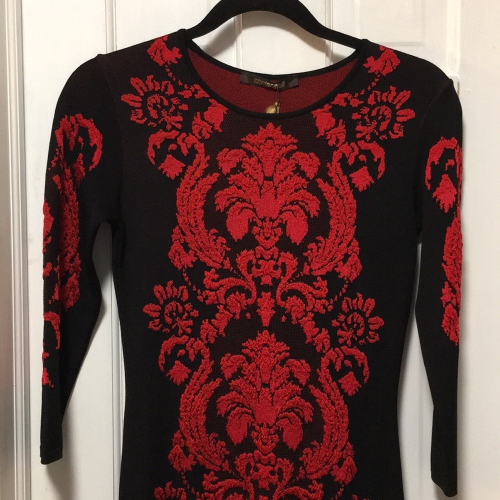 Robert Cavalli long sleeve red and black dress